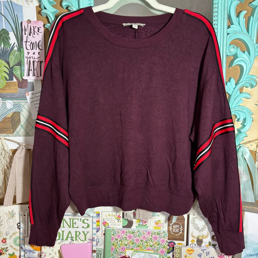 Express One Eleven Burgundy Sweatshirt Size S Dolman Sleeves Red & Black Stripes